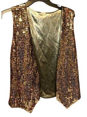 Vintage JoJace Metallic Gold Sequined Vest Tie Back